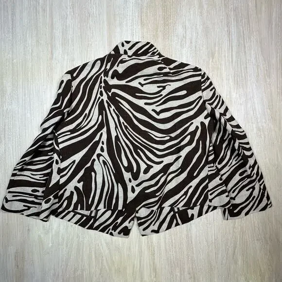 Michael Kors Brown Zebra Animal Print Linen Tailored Short Blazer Jacket 8 Chic - Picture 7 of 15